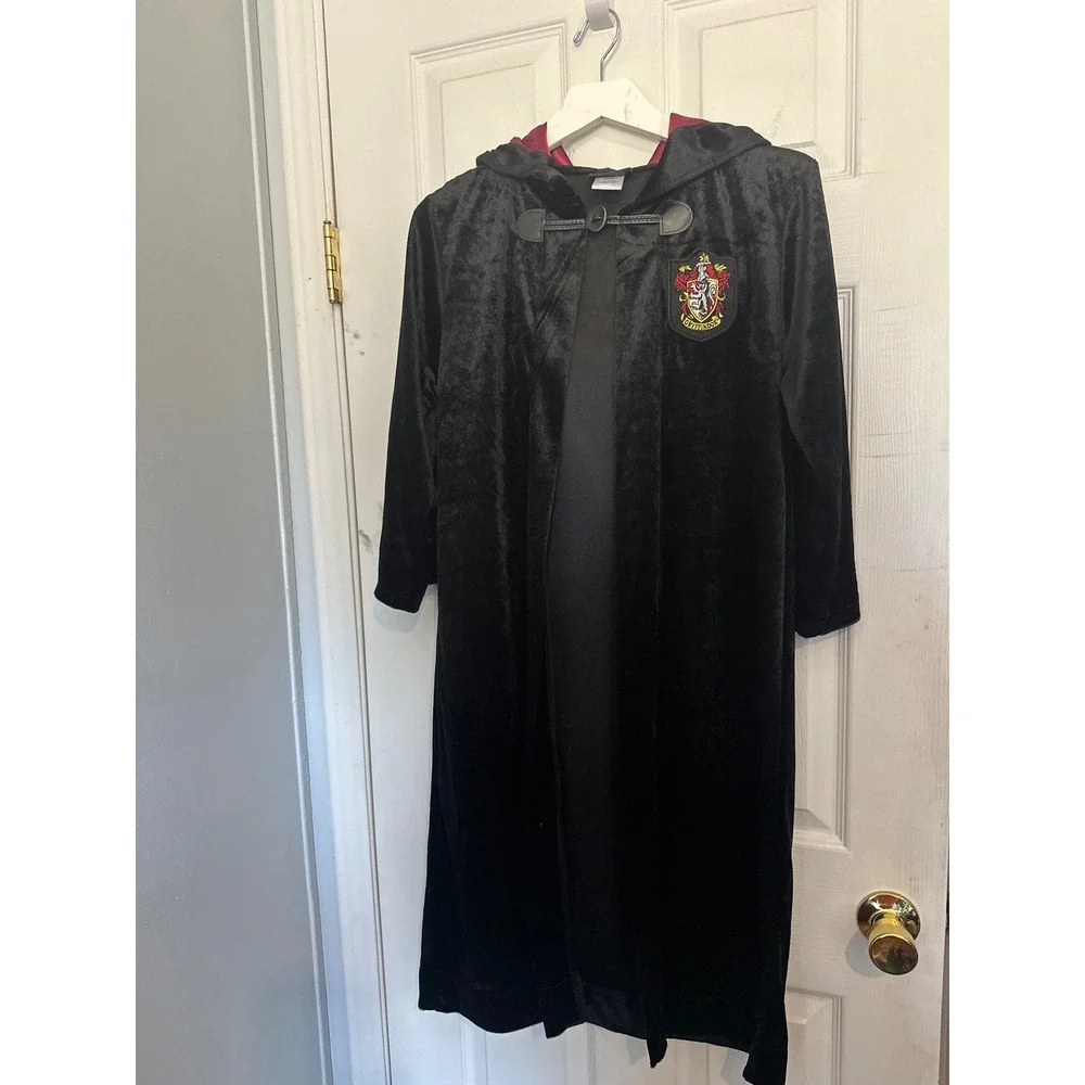 Harry Potter Gryffindor Robe Kids Black Velvet Hooded Costume House Crest Large